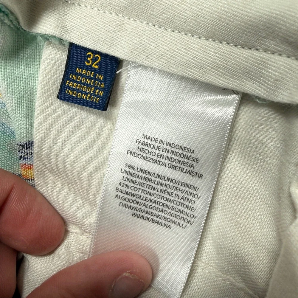 Polo Ralph Lauren Linen Shorts Mens 32 Mint Green Swordfish Marlin Boat Palm Sea